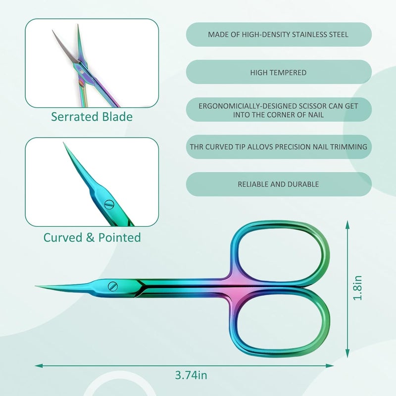 ROBOHOOK Nail Cuticle Scissors 2Pcs small scissors Stainless Steel Cuticle skin tag scissors Extra Fine Curved Color Manicure Scissors Nail Scissors Suitable for Eyebrows Eyelashes And Nail Trimming - Image 3